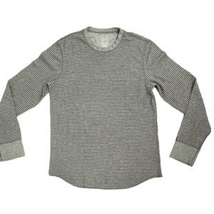 GAP Striped Waffle Shirt Heather Grey & Black Pinstripe Long Sleeve Medium